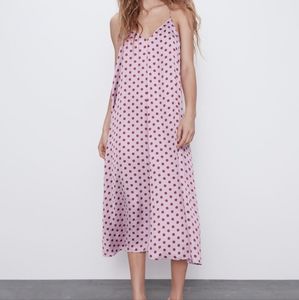 Pink polka dot midi dress